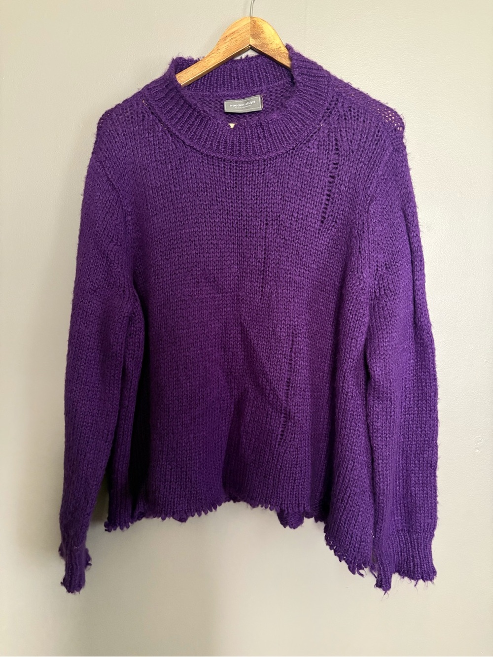 Wooden Ships Oliver Distressed Crew Chunky Sweater Size S/M